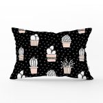 - Rh-Dik-8853-Gorsel1 - Realhomes  Siyah Zemin Üzerinde Kaktüs Desenli Dijital Baskılı Modern Dikdörtgen Yastık Kırlent Kılıfı Realhomes
