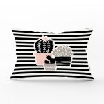 Renkli Zemin Üzerinde Siyah Çizgili Kaktüs Desenli Modern Dikdörtgen Yastık Kırlent Kılıfı Realhomes