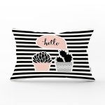 Renkli Zemin Üzerinde Siyah Çizgili Kaktüs Desenli Modern Dikdörtgen Yastık Kırlent Kılıfı Realhomes