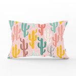 - Rh-Dik-8865-Gorsel1 - Realhomes  Renkli Zeminli Sevimli Kaktüs Desenli Dijital Baskılı Modern Dikdörtgen Yastık Kırlent Kılıfı Realhomes
