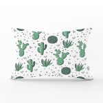 Beyaz Zeminli Renkli Kaktüs Desenli Dijital Baskılı Modern Dikdörtgen Yastık Kırlent Kılıfı Realhomes
