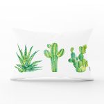 Beyaz Zemin Üzerinde Kaktüs Desenli Dijital Baskılı Modern Dikdörtgen Yastık Kırlent Kılıfı Realhomes