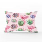 Renkli Zemin Üzerinde Kaktüs Desenli Dijital Baskılı Modern Dikdörtgen Yastık Kırlent Kılıfı Realhomes