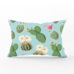 Renkli Zemin Üzerinde Kaktüs Desenli Dijital Baskılı Modern Dikdörtgen Yastık Kırlent Kılıfı Realhomes