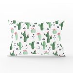 Beyaz Zemin Üzerinde Kaktüs Desenli Dijital Baskılı Modern Dikdörtgen Yastık Kırlent Kılıfı Realhomes