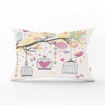 Çiçek Dalında Kuş Dijital Baskılı Dekoratif Dikdörtgen Yastık Kırlent Kılıfı Realhomes