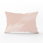 Pastel Zeminli Gold Detaylı Yaprak Desenli Dijital Baskılı Modern Dikdörtgen Kırlent Kılıfı Realhomes