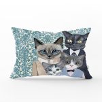 Kedi Ailesi Desenli Dikdörtgen Yastık Kırlent Kılıfı Realhomes