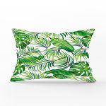 - Rh-Dik-yaprak1-Gorsel1 - Realhomes  Beyaz Zeminde Yeşil Yapraklar Tasarımlı Modern Dikdörtgen Yastık Kırlent Kılıfı Realhomes