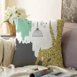 - Sonil-K-7003-Gorsel1 - Realhomes  Kafes Ve Kuş Motifli Gold Modern Motifler Raşel Kadife Yastık Kırlent Kılıfı Realhomes
