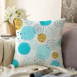Beyaz Zeminde Mavi Gold Puanlı Dijital Baskılı Modern Raşel Kadife Yastık Kırlent Kılıfı Realhomes