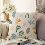 - Sonil-K-7020-Gorsel1 - Realhomes  Ekru Zeminli Yaprak Motifler Dijital Baskılı Modern Raşel Kadife Yastık Kırlent Kılıfı Realhomes