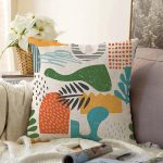 - Sonil-K-7021-Gorsel1 - Realhomes Ekru Zeminde Sanatsal Motifler Dijital Baskılı Modern Raşel Kadife Yastık Kırlent Kılıfı Realhomes