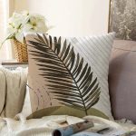 - Sonil-K-7029-Gorsel1 - Realhomes  Beyaz Zemin Minimal Yaprak Desenli Dijital Baskılı Modern Raşel Kadife Yastık Kırlent Kılıfı Realhomes