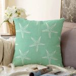 Yeşil Zeminde Krem Deniz Yıldızı Tasarımlı Dijital Baskılı Modern Raşel Kadife Yastık Kılıfı Realhomes