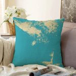 Turkuaz Zeminde Gold Detaylı Dijital Baskılı Modern Raşel Kadife Yastık Kırlent Kılıfı Realhomes