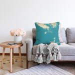 Turkuaz Zeminde Gold Detaylı Dijital Baskılı Modern Raşel Kadife Yastık Kırlent Kılıfı Realhomes