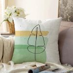 - Sonil-K-7070-Gorsel1 - Realhomes  Pastel Renkli Zemin Üzerine Onedraw Yaprak Çizimli Modern Raşel Kadife Kırlent Kılıfı Realhomes