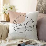 - Sonil-K-7071-Gorsel1 - Realhomes  Pastel Renkli Zemin Üzerine Onedraw Yaprak Çizimli Modern Raşel Kadife Yastık Kırlent Kılıfı Realhomes