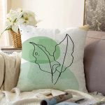 - Sonil-K-7072-Gorsel1 - Realhomes  Pastel Renkli Zemin Üzerine Onedraw Yaprak Çizimli Modern Raşel Kadife Yastık Kırlent Kılıfı Realhomes