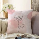 - Sonil-K-7082-Gorsel1 - Realhomes  Pastel Renkli Onedraw Gül Resimli Dijital Baskılı Modern Raşel Kadife Yastık Kırlent Kılıfı Realhomes