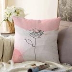 - Sonil-K-7083-Gorsel1 - Realhomes  Pastel Renkli Onedraw Gül Resimli Dijital Baskılı Modern Raşel Kadife Yastık Kırlent Kılıfı Realhomes