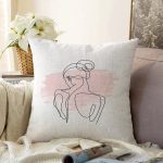 - Sonil-K-7091-Gorsel1 - Realhomes  Beyaz Zeminde Bayan Desenli Dijital Baskılı Modern Raşel Kadife Yastık Kırlent Kılıfı Realhomes