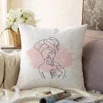 - Sonil-K-7092-Gorsel1 - Realhomes  Beyaz Zeminde Bayan Desenli Dijital Baskılı Modern Raşel Kadife Yastık Kırlent Kılıfı Realhomes