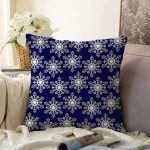 Lacivert Zeminli Beyaz Kartanesi Desenli Dijital Baskılı Modern Raşel Kadife Yastık Kılıfı Realhomes
