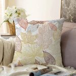 Beyaz Zemınli Soft Renkli Yapraklı Dijital Baskılı Modern Raşel Kadife Yastık Kırlent Kılıfı Realhomes