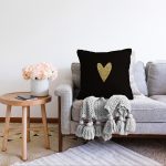 - Sonil-K-7115-Gorsel2 - Realhomes  Siyah Zeminde Coklu Gold Kalp Desenli Dijital Baskılı Modern Raşel Kadife Yastık Kırlent Kılıfı Realhomes