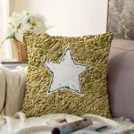 - Sonil-K-7130-Gorsel1 - Realhomes  Gold Zeminli Beyaz Yıldız Desenli Dijital Baskılı Modern Raşel Kadife Yastık Kırlent Kılıfı Realhomes