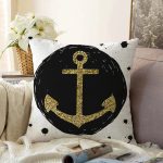 - Sonil-K-7133-Gorsel1 - Realhomes  Siyah Zeminli Gold Çapa Desenli Dijital Baskılı Modern Raşel Kadife Yastık Kırlent Kılıfı Realhomes