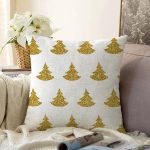 - Sonil-K-7142-Gorsel1 - Realhomes Beyaz Zeminde Gold Renkli Çam Ağacı Desenli Dijital Baskılı Modern Raşel Kadife Kırlent Kılıfı Realhomes