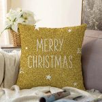 - Sonil-K-7143-Gorsel1 - Realhomes  Gold Zeminde Merry Christmas Yazılı Dijital Baskılı Modern Raşel Kadife Yastık Kırlent Kılıfı Realhomes