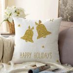 Beyaz Zeminde Gold Renkli Çan Desenli Dijital Baskılı Modern Raşel Kadife Yastık Kırlent Kılıfı Realhomes