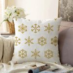 Beyaz Zeminde Gold Renkli Kar Tanesi Desenli Dijital Baskılı Modern Raşel Kadife Kırlent Kılıfı Realhomes