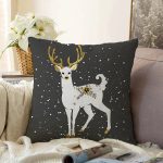 - Sonil-K-7146-Gorsel1 - Realhomes  Siyah Zeminnde Geyik Desenli Dijital Baskılı Modern Raşel Kadife Yastık Kırlent Kılıfı Realhomes