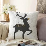 - Sonil-K-7149-Gorsel1 - Realhomes  Beyaz Zeminde Siyah Renkli Geyik Desenli Dijital Baskılı Modern Raşel Kadife Yastık Kılıfı Realhomes