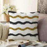 - Sonil-K-7153-Gorsel1 - Realhomes Beyaz Zemin Üzerinde Gold Ve Siyah Renkli Çizgiler Modern Raşel Kadife Yastık Kırlent Kılıfı Realhomes