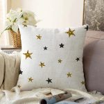 - Sonil-K-7154-Gorsel1 - Realhomes  Beyaz Zemin Üzerinde Gold Yıldızlı Dijital Baskılı Modern Raşel Kadife Yastık Kırlent Kılıfı Realhomes