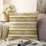 Beyaz Zeminde Gold Renkli Yaprak Desenli Dijital Baskılı Modern Raşel Kadife Yastık Kılıfı Realhomes