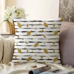Siyah Beyaz Zeminli Gold Yaprak Desenli Dijital Baskılı Modern Raşel Kadife Yastık Kılıfı Realhomes