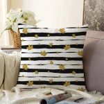 - Sonil-K-7164-Gorsel1 - Realhomes  Siyah Beyaz Zeminli Gold Yaprak Desenli Dijital Baskılı Modern Raşel Kadife Yastık Kılıfı Realhomes