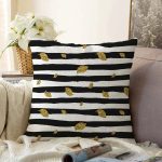Siyah Beyaz Zeminli Gold Yaprak Desenli Dijital Baskılı Modern Raşel Kadife Yastık Kılıfı Realhomes