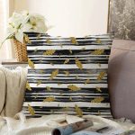 - Sonil-K-7166-Gorsel1 - Realhomes  Siyah Beyaz Zeminli Gold Yaprak Desenli Dijital Baskılı Modern Raşel Kadife Yastık Kılıfı Realhomes