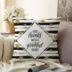 - Sonil-K-7168-Gorsel1 - Realhomes  Beyaz Zeminde Gold Yapraklı Thanks Yazılı Raşel Kadife Yastık Kırlent Kılıfı Realhomes