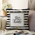 - Sonil-K-7170-Gorsel1 - Realhomes  Siyah Beyaz Zeminde Gold Yapraklı Thanks Yazılı Modern Raşel Kadife Yastık Kırlent Kılıfı Realhomes