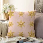 - Sonil-K-7176-Gorsel1 - Realhomes  Pudra Zeminde Gold Renkli Kar Tanesi Desenli Dijital Baskılı Modern Raşel Kadife Kırlent Kılıfı Realhomes