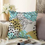 Renkli Zemin Uzerinde Onedraw Çizimli Dijital Baskılı Modern Raşel Kadife Yastık Kırlent Kılıfı Realhomes